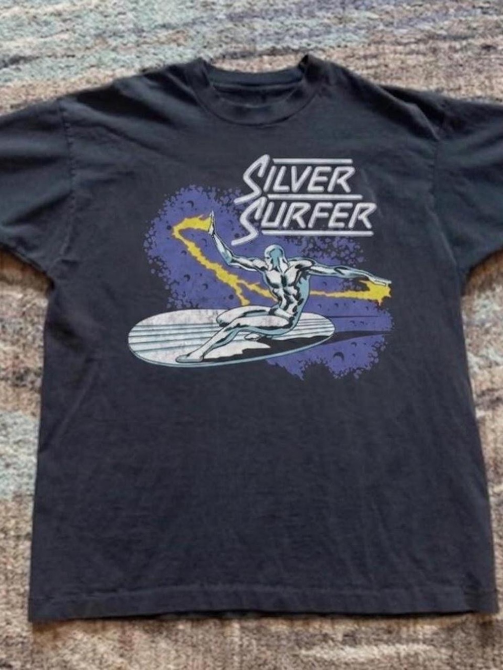 Gildan Black Silver Surfer Graphic Tee with Blue & Yellow Accents